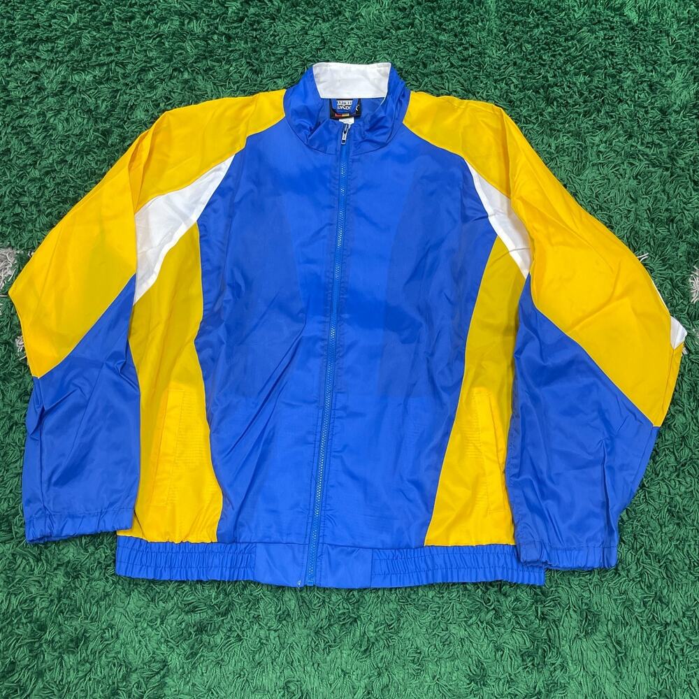 vintage Hartwell Viasport blue yellow white colorblock nylon windbreaker XXL B12